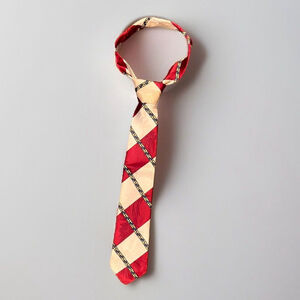 1980s Vintage Men’s Necktie Red, Beige Abstract Pattern - Office, Fathers Day